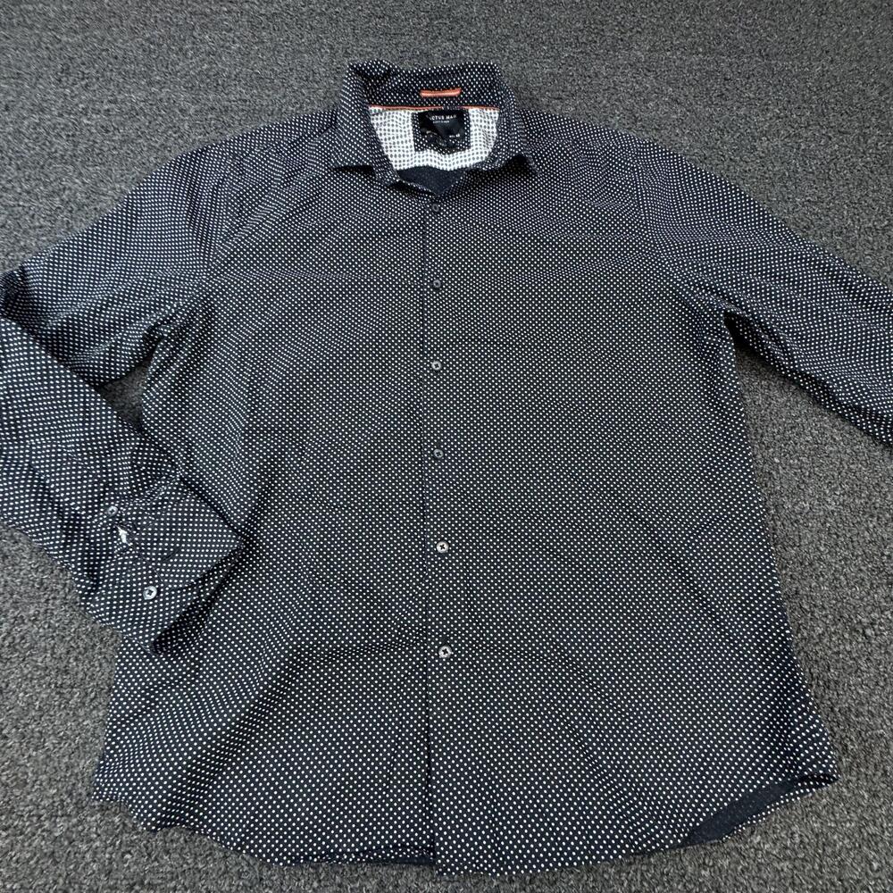 Cactus Man Shirt Mens L Blue Polka Dot Long Sleeve Button Up Slim Fit Casual